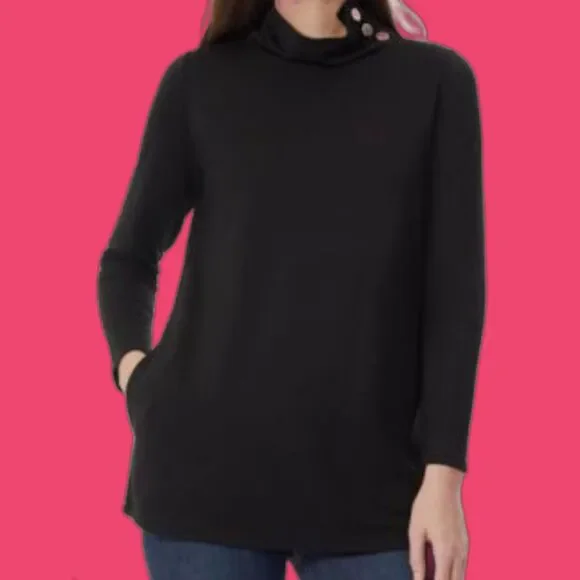 NWT Jones New York Women's Serenity Knit Mock Neck Tunic Top Size M Black Fall - Picture 2 of 9
